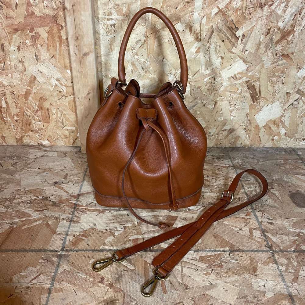 Madewell Bucket Bag Women Medium Cognac Brown Leather Drawstring Crossbody - Picture 4 of 16